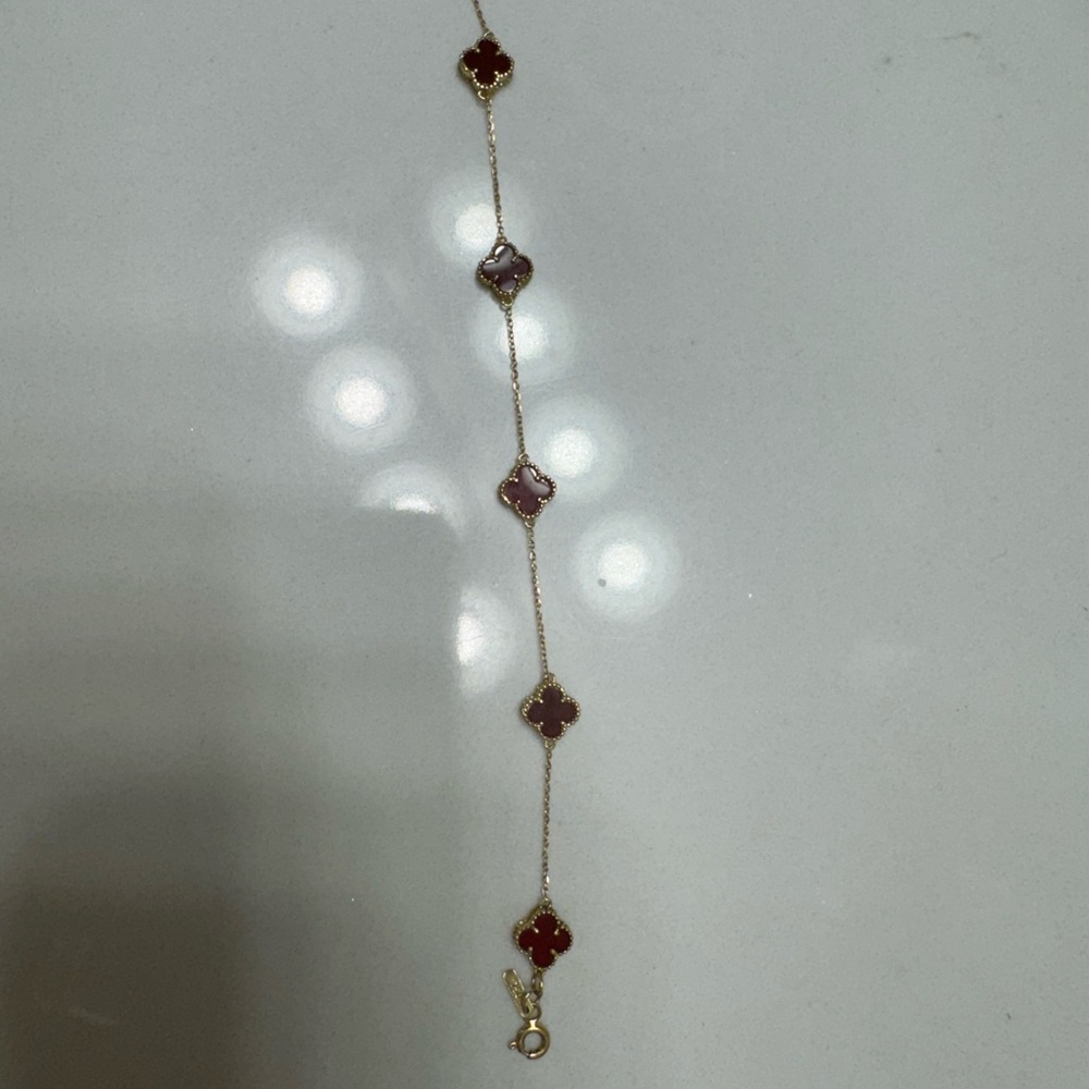 Radiant Gold and Red Bracelet with Intricate Design
6.5 inches 18k real gold